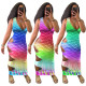 Casual sexy gradient three-color V-neck dress TH213