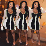 Digital positioning printing stitching mesh sexy dress women SZ9097