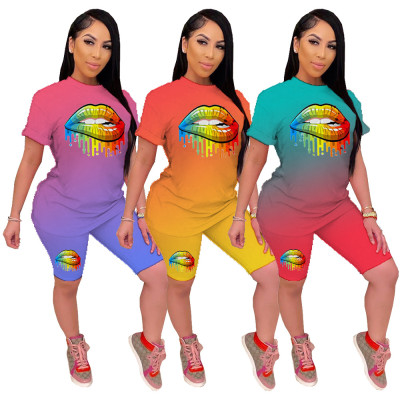 Casual printed gradient two-piece suit JH237