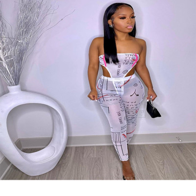 Letter print sexy strapless chest wrap two-piece suit F6660