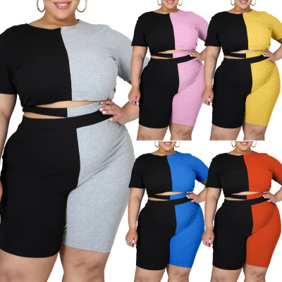 Oversized womens clothing pit strip color matching casual two-piece suit QJ5285