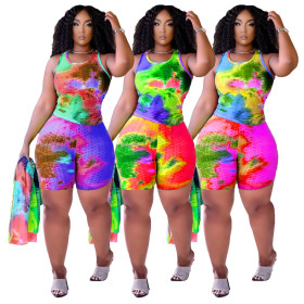 Urban casual pineapple cloth printed sleeveless suit TH211