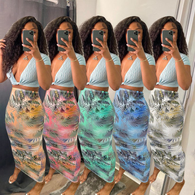 New Hawaiian print and ankle sexy bag hip skirt long skirt M9047