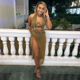 Hanging Neck Wrapped Chest Bare Legs Fashion Flash Sexy Dress Women SZ8039