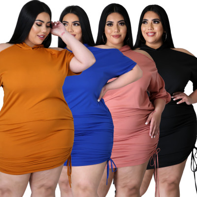Off-the-shoulder lace-up fat lady dress QJ5286