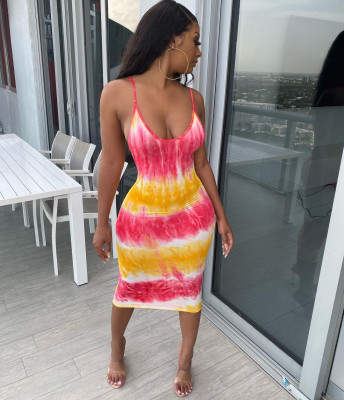 Summer tie-dye sling halter dress MH2065