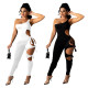 Solid color one-shoulder ripped tie jumpsuit JH235