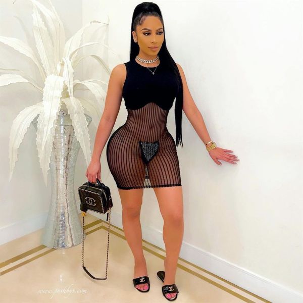 Fashion mesh stitching sexy dress L6276