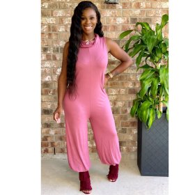 Fashion casual solid color zipper mask jumpsuit TH3433