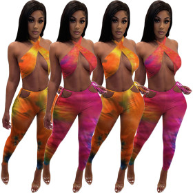 Sleeveless tie-dye printing two-piece suit JH254
