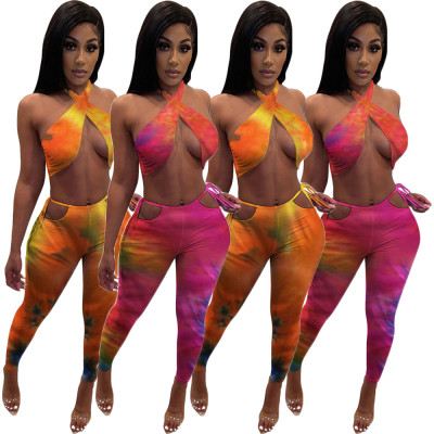 Sleeveless tie-dye printing two-piece suit JH254
