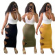 Sexy solid color hole bag hip sleeveless two-piece suit M9043