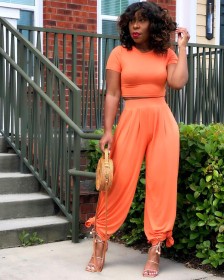 Pure color open waist flared pants casual suit CH8214
