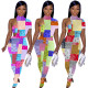 Two-piece wrap-chest print split jumpsuit JH238