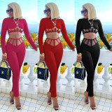 Pure color mesh sexy temperament stitching two-piece suit M9019