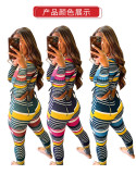 New color striped threaded long sleeve two-piece womens suit M9011