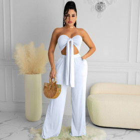 Fashion Slim Lace-up Chest Wrap Two-piece Casual Set CH8201