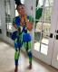 Sexy Zip-Dye Printed Short Sleeve Jumpsuit TY2035