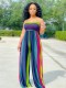 Nude back colorful print jumpsuit L2158