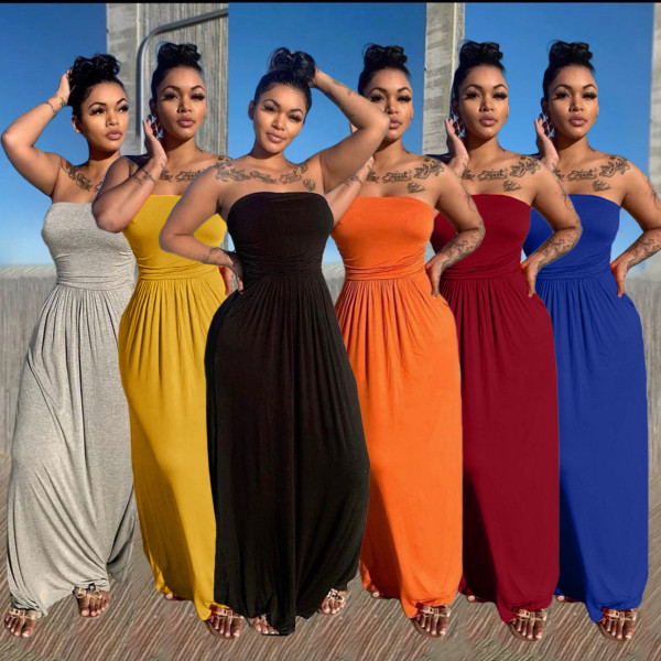 Tube top loose solid color dress DL8083