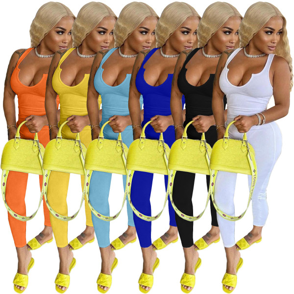 Camisole, deep V-neck, super elastic small pit strip jumpsuit ZH8530