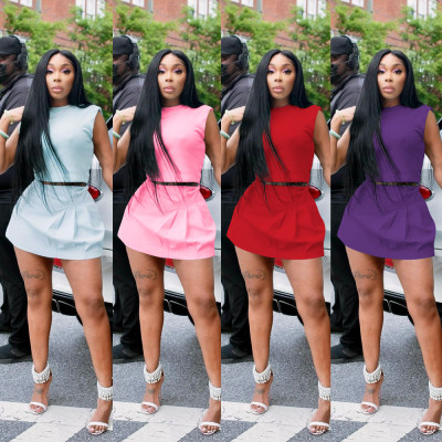 Sports and leisure multicolor vest skirt suit D8262