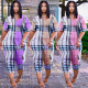Large size plaid printed deep V loose jumpsuit ZH8535