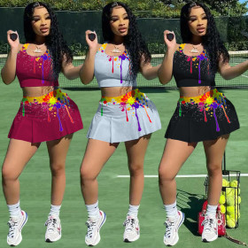 Tennis sports suit splash ink skirt two-piece suit ZH8526