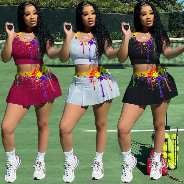 Tennis sports suit splash ink skirt two-piece suit ZH8526