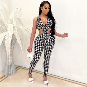 Houndstooth printed cardigan two-piece suit DL8088