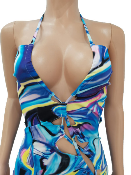 Tie-dye cutout digital print jumpsuit CM2131