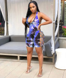 Halter neck tie-dye print cutout jumpsuit CM727