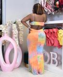 Casual fashion elegant digital tie-dye printing long skirt D8447