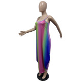 Rainbow Print Loose Sling Dress Long Skirt GH046