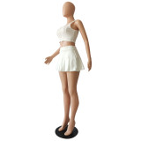 Pure color sports leisure vest sports pleated skirt two-piece suit CM2129