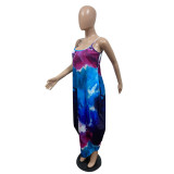 Tie-dye printed loose sling dress long skirt GH037