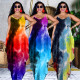 Tie-dye printed loose sling dress long skirt GH037