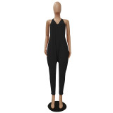 Loose solid color suspenders casual baggy pants jumpsuit CM2136