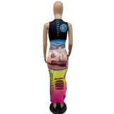 Fashionable sexy hole dress with dollar print GH038