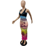 Fashionable sexy hole dress with dollar print GH038