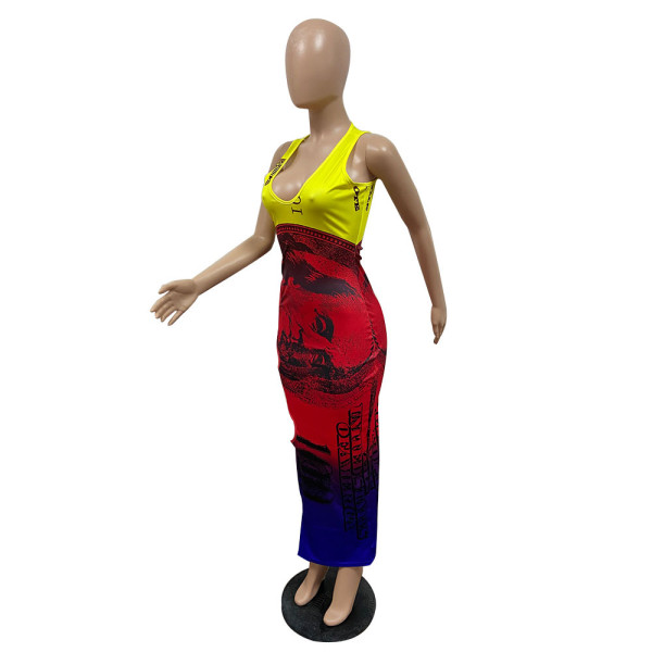 Fashionable sexy hole dress with dollar print GH038