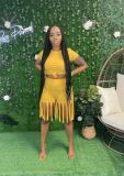 Summer solid color tassel slim sports and leisure suit CM2132