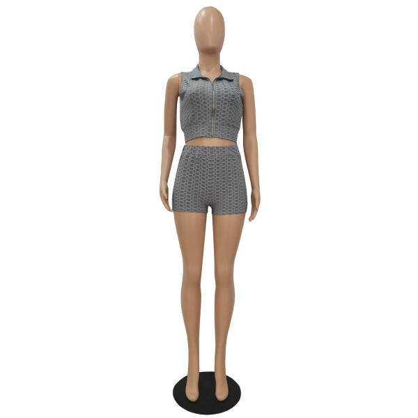 Fashion bubble jacquard solid color pineapple cloth sports yoga suit CM2124