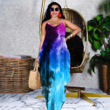 Tie-dye printed loose sling dress long skirt GH037