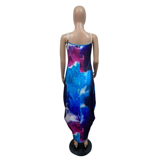 Tie-dye printed loose sling dress long skirt GH037
