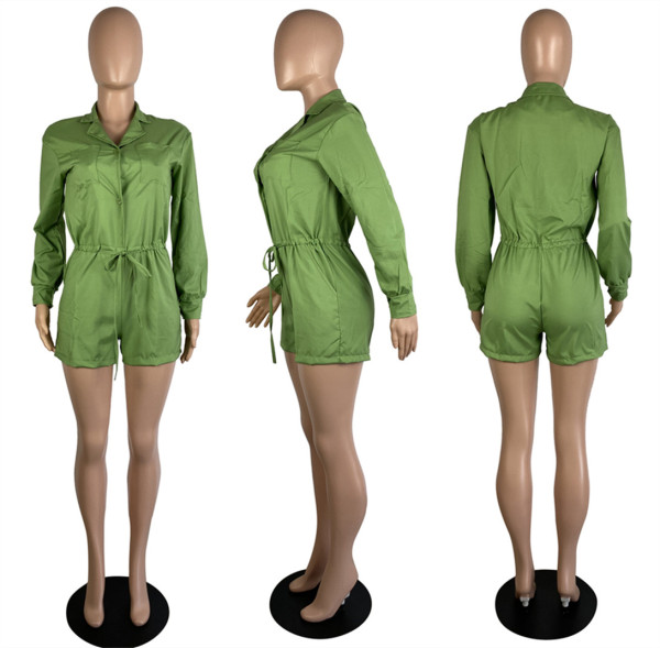 Fashion casual long-sleeved sun protection jumpsuit waist tie LS6445