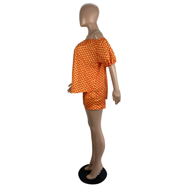 Fashion print wrapped chest + shorts two-piece suit LS6446
