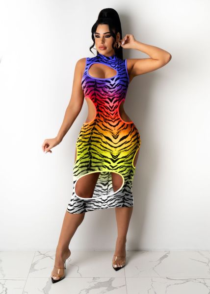Fashion sexy gradient leopard print hole dress GH029