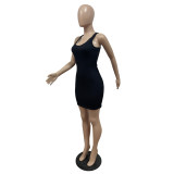 Camisole deep V-neck dress, pit striped cloth, slim sexy short skirt GH047