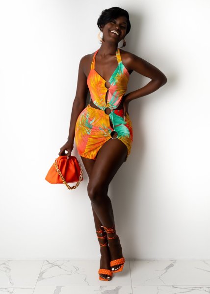 Swimsuit colorful print dress D8448